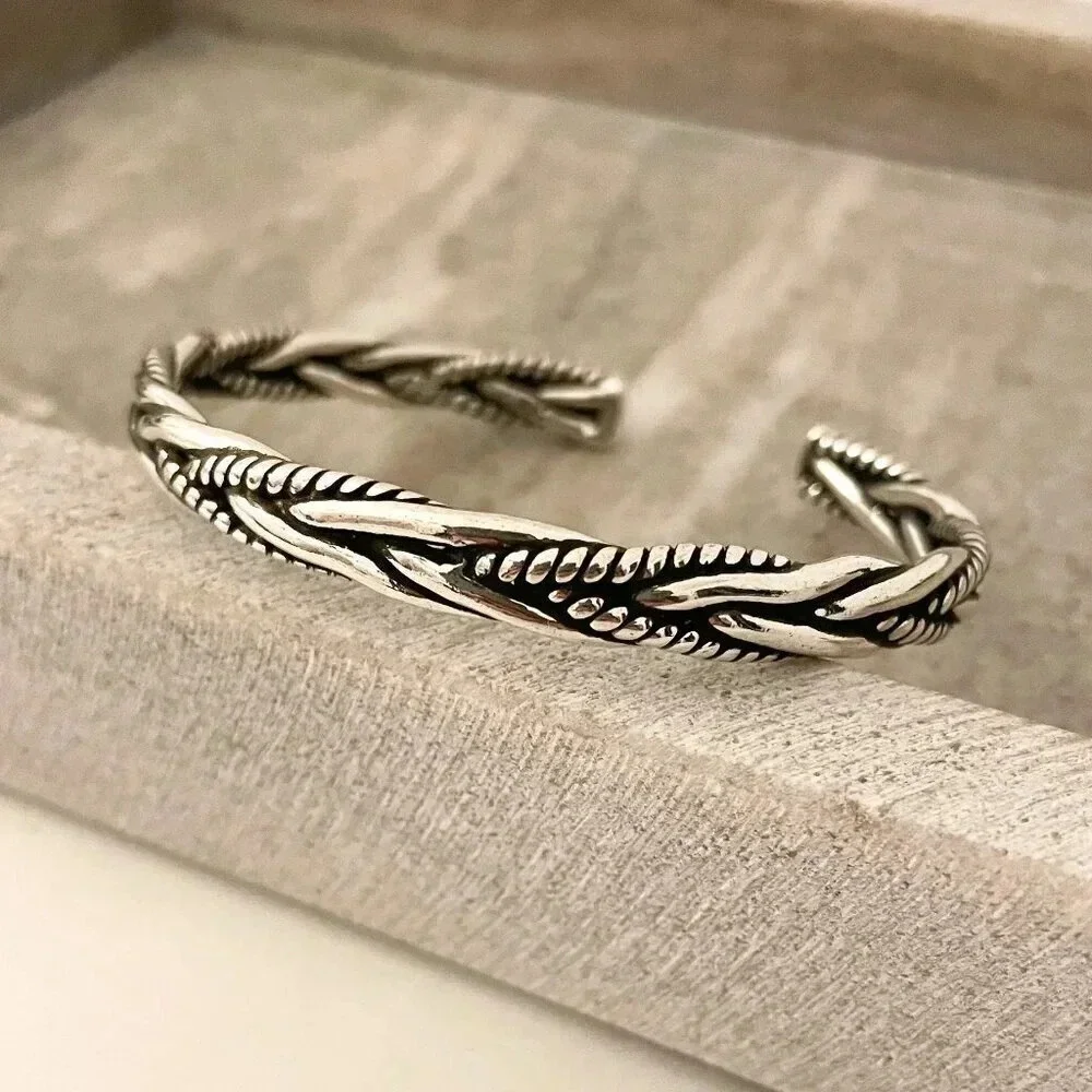 925 Sterling Silver Mens Bangle Bracelet Modern Twist Cuff Bracelet